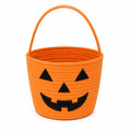 Cestino portaoggetti Ø20 x H18 cm in cotone arancione con manico - motivo zucca