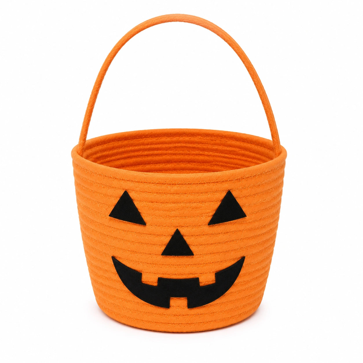 Cestino portaoggetti Ø20 x H18 cm in cotone arancione con manico - motivo zucca