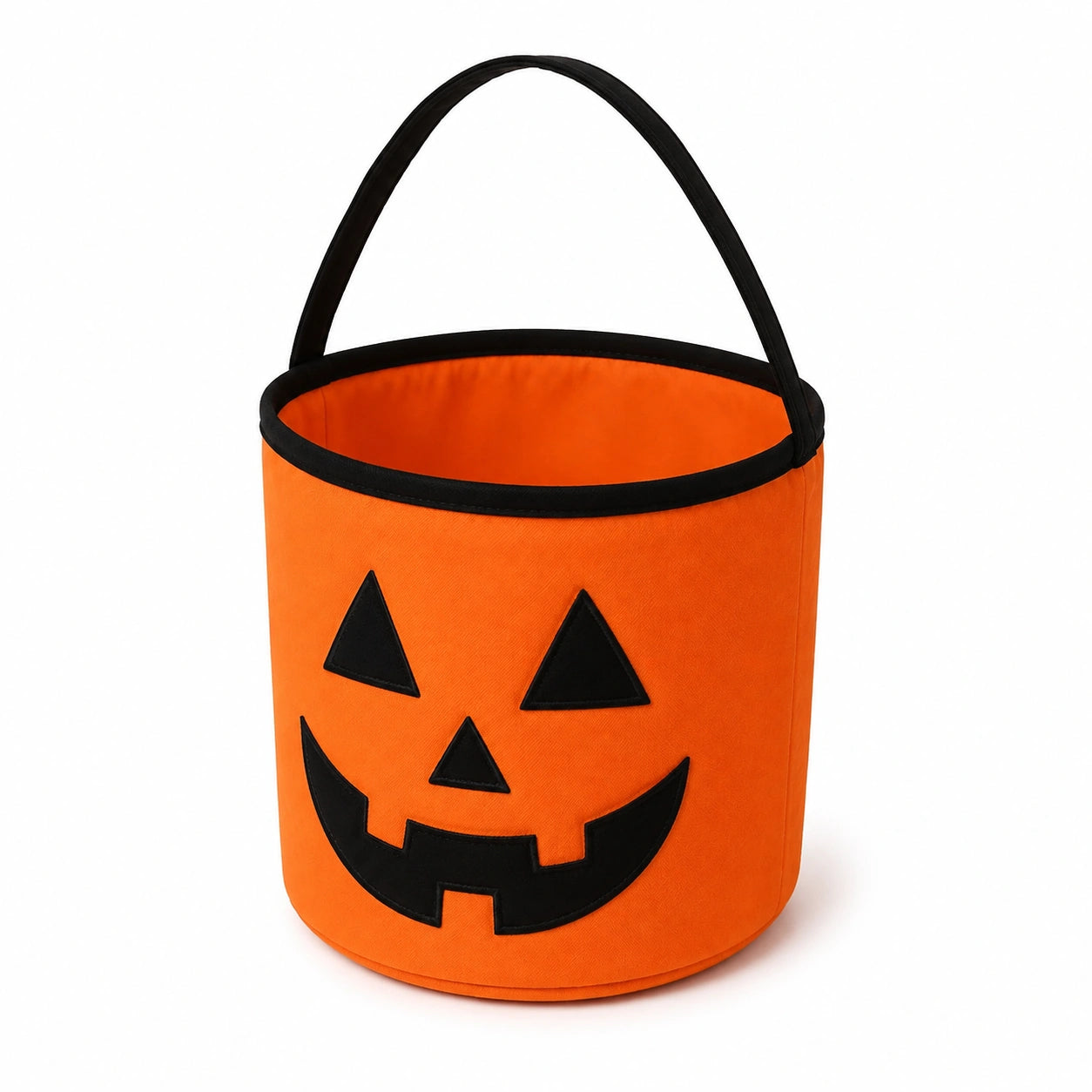 Cestino portadolci 25 x 25 cm in tessuto arancione e nero con manico e motivo zucca