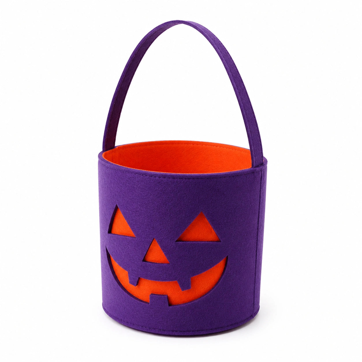 Cestino portadolci 20 cm in feltro viola e arancione con manico e motivo zucca