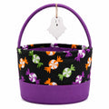 Cestino rotondo 25 cm in tessuto nero e viola con manico per dolci di Halloween
