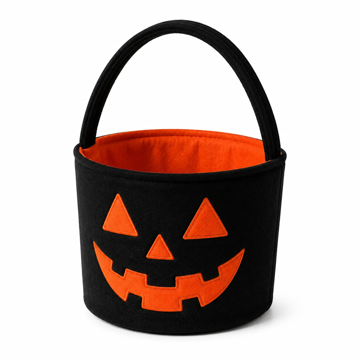 Cestino rotondo 22 cm in feltro nero e arancione con manico per dolci