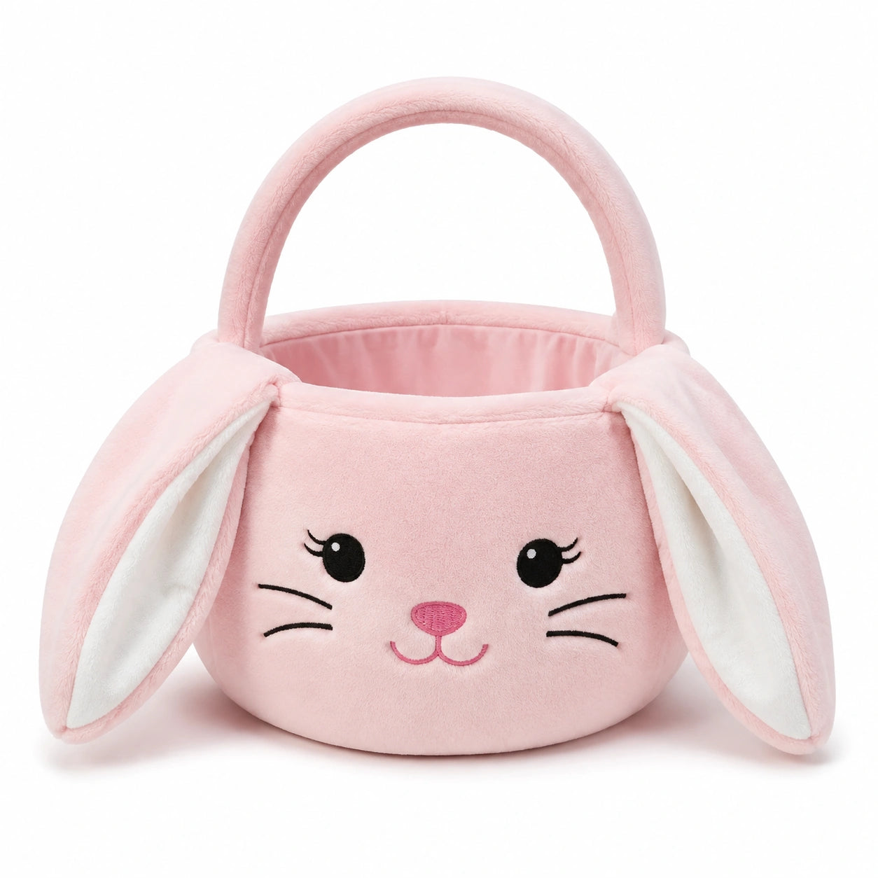 Cestino portaoggetti 25 x 18 x 18 cm in tessuto peluche rosa con manico stile coniglio