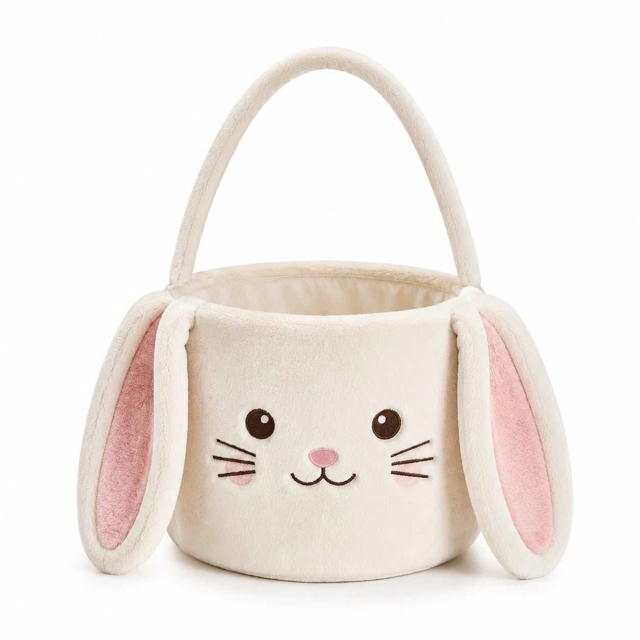 Cestino portaoggetti 25 x 12 x 22 cm in tessuto peluche beige e rosa con manico - stile coniglio