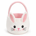 Cestino pasquale 20 x 16 x 24 cm in peluche bianco e rosa con manico - coniglio