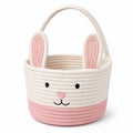 Cestino contenitore rotondo 20 x 18 cm in cotone bianco e rosa con manico stile coniglio