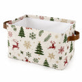 Cesto portatutto 38 x 28 x 25 cm in tessuto beige con manici marroni e stampa invernale