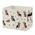 Cesta contenitore 33 x 33 x 33 cm in tessuto beige con cani natalizi pieghevole