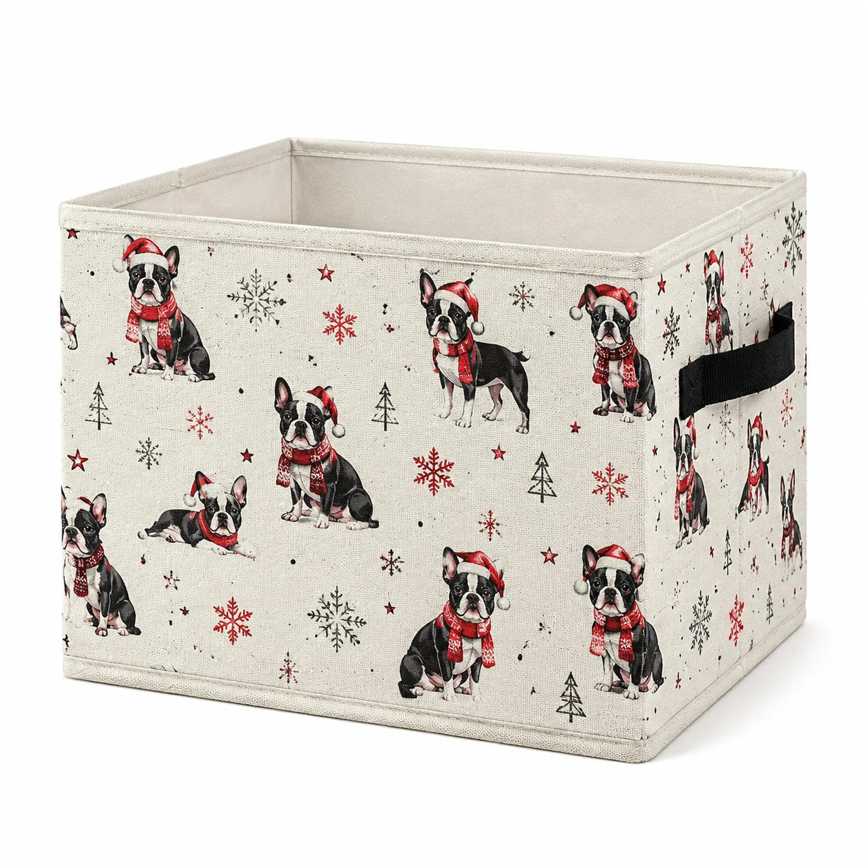 Cesta contenitore 33 x 33 x 33 cm in tessuto beige con cani natalizi pieghevole