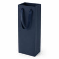 Sacchetto regalo per bottiglia 12 x 9 x 35 cm in carta blu navy con manici in nastro stile minimalista