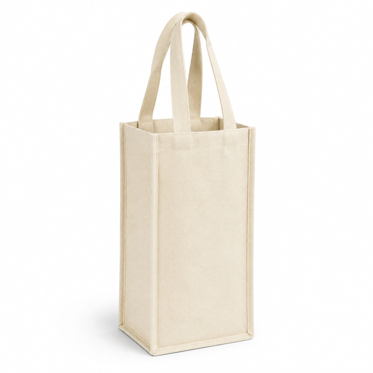 Borsa portabottiglia 12 x 10 x 35 cm in tela beige con manici per trasporto bottiglie stile essenziale