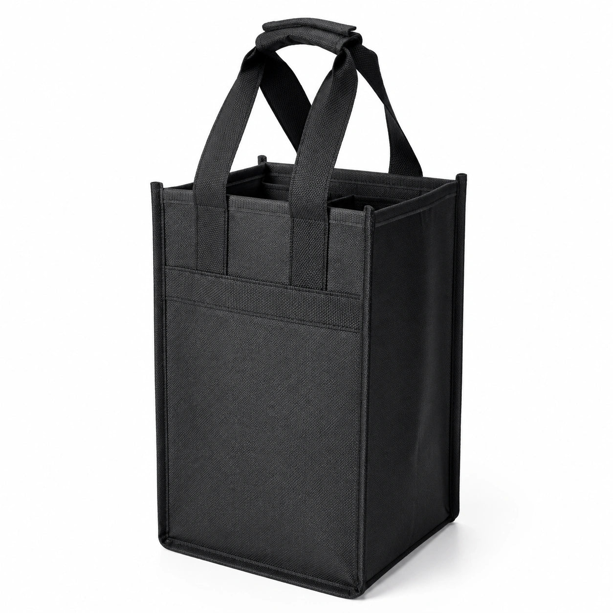 Borsa portabottiglie 30 x 20 x 35 cm in tessuto non tessuto nero con scomparti e manici - stile funzionale