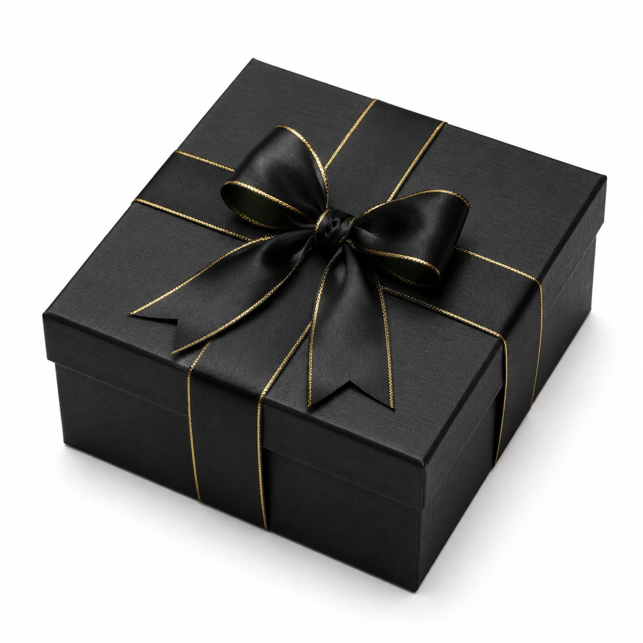 Scatola regalo 25 x 20 x 10 cm in cartone nero con nastro dorato - confezione elegante