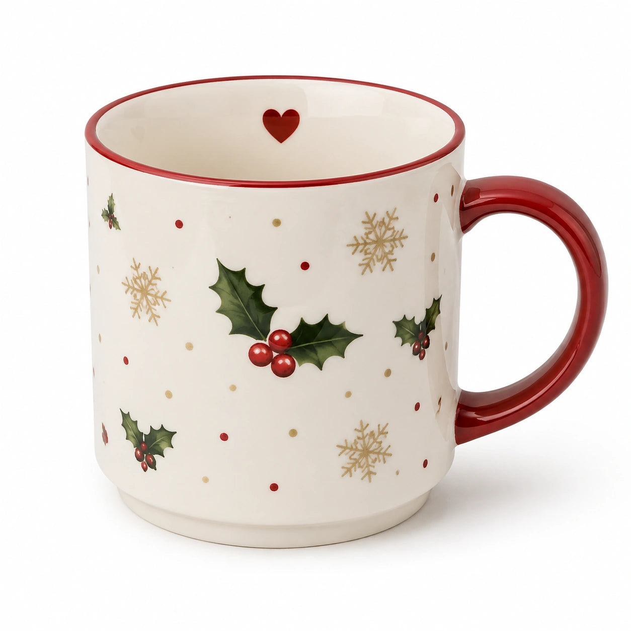 Tazza in ceramica 9.5 x 9 cm bianco rosso con manico decorazione natalizia