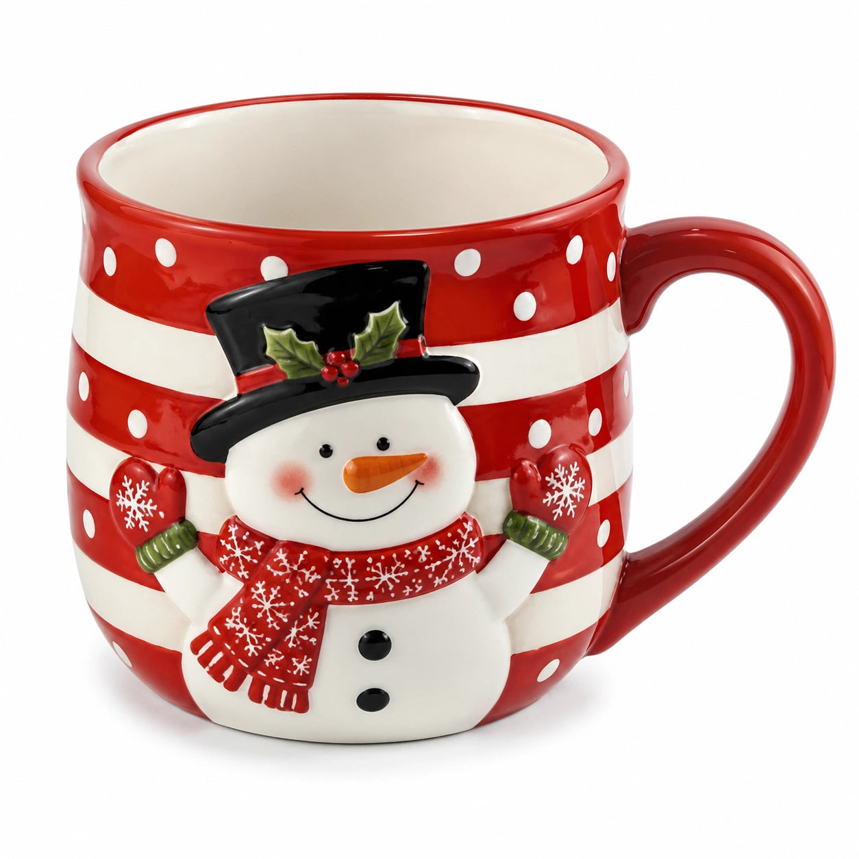 Tazza in ceramica 10 cm rossa e bianca con manico - stile invernale decorativo